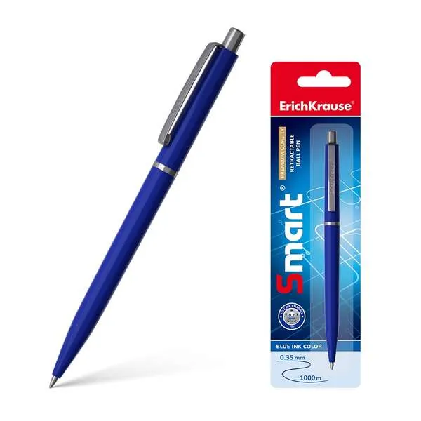Erichkrause Smart Boligrafo Retractil Con Clip Metalico - Punta De 07Mm - Trazo De 0.35Mm - Tinta De Secado Rapido - Color Azul