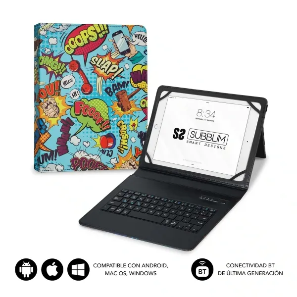 Subblim Keytab Pro Bluetooth Funda Universal 9-10.1" - Diseño Ultradelgado - Soporte Ajustable - Sistema Magnético - Resistente Y Adaptable - Inalámbrico - Bluetooth - Colores Varios