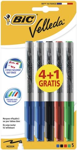 Velleda Marcador Pizarra Blanca 1741 Punta Redonda Surtidos Blister 4+1 Ud Gratis