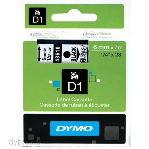 Dymo Cinta De Transferencia Termica D1 - Negro Sobre Transparente - 6Mmx7M - Poliester - Rotuladora Labelmanager