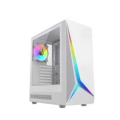 Coolbox GA450 Caja ATX Cristal Templado ARGB, GPU Max. 340mm, 1x3.5, 5x2.5, Blanco