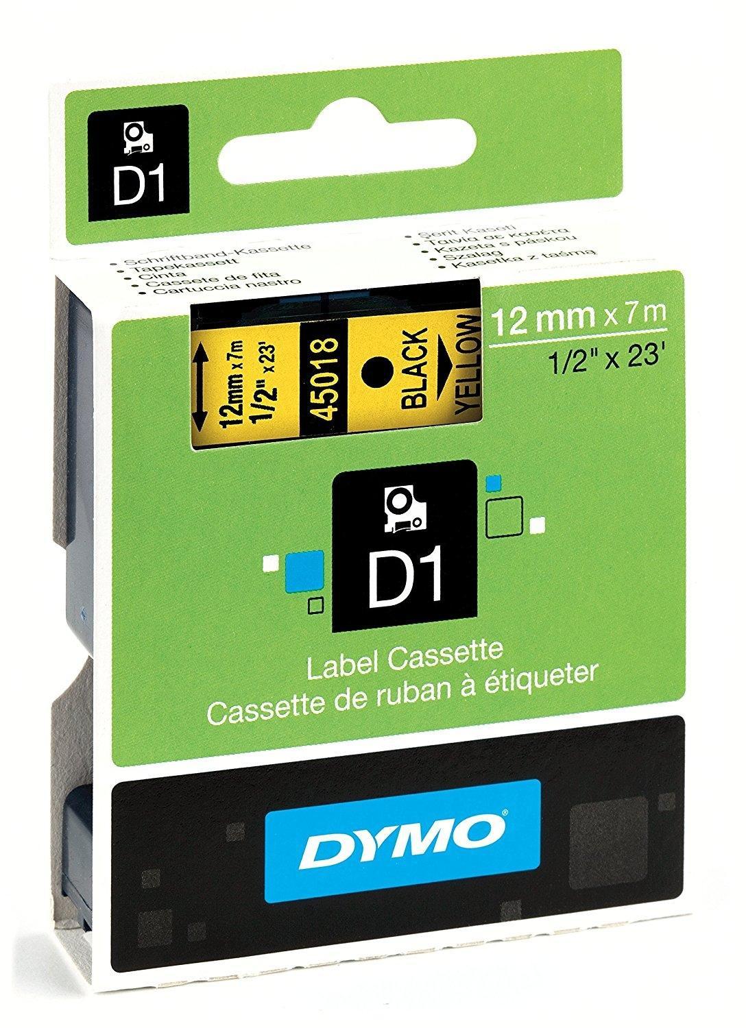 Dymo Cinta De Transferencia Termica D1 45018. Etiquetas Estándar Negro Sobre Amarillo De 12Mmx7M.poliester Autoadhesiva. Rotuladora Labelmanager
