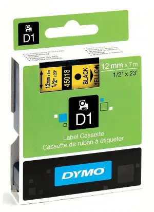 DYMO CINTA DE TRANSFERENCIA TERMICA D1 - NEGRO SOBRE AMARILLO - 12MMX7M - POLIESTER - ROTULADORA LABELMANAGER
