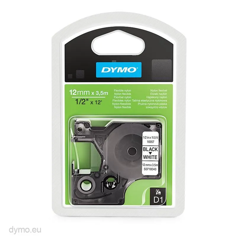 Dymo Cinta De Transferencia Termica D1 16957 - Negro Sobre Blanco - 12Mmx3,5M - Nylon Flexible - Rotuladora Labelmanager