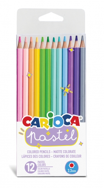 Carioca Pack De 12 Lapices De Madera Pastel - Colores Pastel - Cuerpo Hexagonal - Colores Brillantes Y Lavables - Escritura Blanda - Mina Ø 3.3Mm Segura Y Resistente A Las Caidas - Color Varios