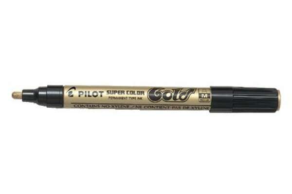 Pilot Super Color Rotulador Permanente - Punta De 4,5Mm De Poliacetal - Tinta Muy Densa Y Opaca - Cuerpo Metalico - Color Oro