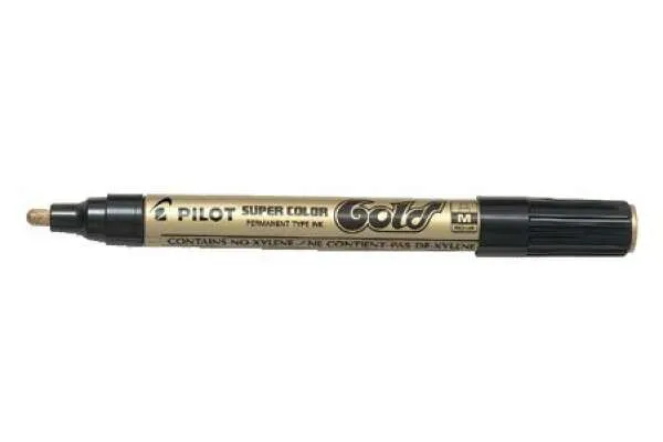 Pilot Super Color Rotulador Permanente Medio - Punta De 4,5Mm De Poliacetal - Tinta Muy Densa Y Opaca - Cuerpo Metalico - Color Oro