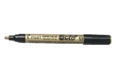 Pilot Super Color Rotulador Permanente Medio - Punta de 4,5mm de Poliacetal - Tinta muy Densa y Opaca - Cuerpo Metalico - Color Oro