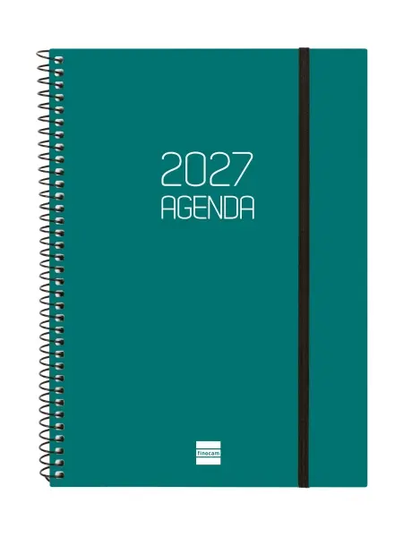 Finocam Agenda Espiral Basics Opaque Anual 2027 Semana Vista Horizontal E10 155x212mm Verde