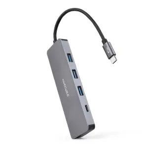 Nanocable Hub USB-C a 3xUSB 3.0 y 1xUSB-C - 10cm - Color Aluminio