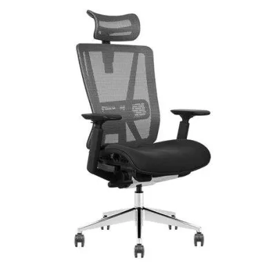 Cromad Senior Se1200 Silla De Oficina - Altura Ajustable Con Elevador De Gas De Grado 4 - Reposacabezas, Reposabrazos 3D Y Soporte Lumbar Ajustables - Respaldo De Malla - Ruedas De Nailon 360º - Color Negro
