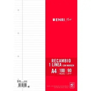 Enri Recambio Plus 100H A4 90gr 1 Línea con Margen 4 Taladros