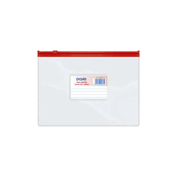 Dohe Bolsa Zipper Apaisada Pvc Transparente 150 Micras - Tamaño A5 - Apertura Superior - Cierre Zip Hermetico