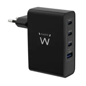 Ewent Cargador GaN Universal de Pared 100W - 3x USB-C PD 3.0 y 1x USB-A QC 3.0 - Negro