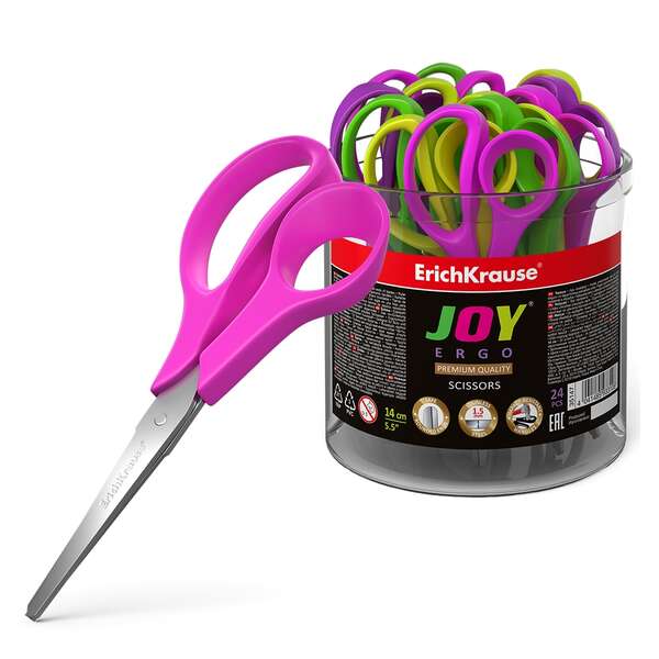 Erichkrause Tijeras Joy Ergo - Cuchillas De Acero Inoxidable - Extremos Redondeados - Resistente A La Corrosion - Mangos Ergonomicos - Color Negro