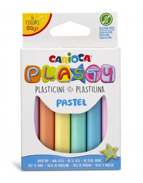 Carioca Pack De 6 Plastilinas Colores Pastel - Facil De Usar - No Se Seca - Reutilizable - Colores Brillantes Y Mezclables - Libre De Gluten - Color Varios