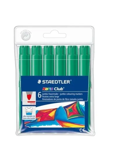 Staedtler Noris Jumbo 340 Pack de 6 Rotuladores Jumbo Punta de Fibra 3mm Verde