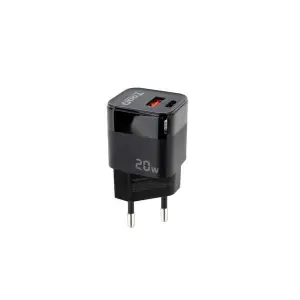 TOOQ Cargador USB-C PD + USB-A QC 20W Negro