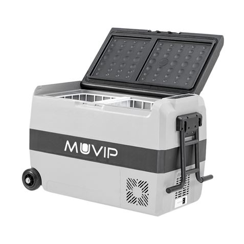 Muvip Nevera Compresor Portatil 44 Litros - Temperatura Entre -20º/+20º - 80W - Doble Zona - Asas De Transporte Y Tirador - Ruedas - Compresor Silencioso - Color Gris
