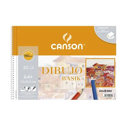 Canson Bloc Dibujo Basik Espiral 20H A4+ 150Gr Microperforado Pack 10 Ud Blanco Natural