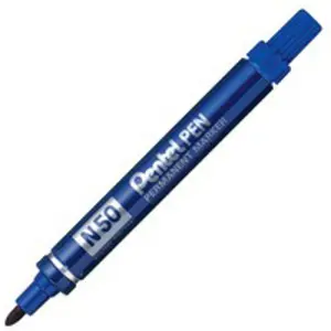 Pentel N50-BE Marcador Permanente Azul Punta Media Conica Cuerpo Aluminio - 12U