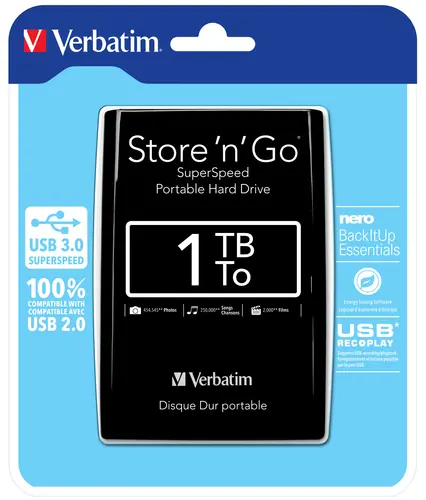 Verbatim Disco Duro Externo Store 'N' Go 1TB HDD 2.5" USB 3.0 Negro