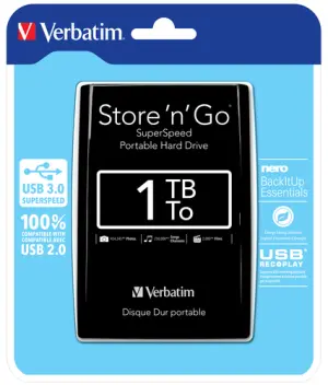 Verbatim Disco Duro Externo Store 'N' Go 1TB HDD 2.5" USB 3.0 Negro