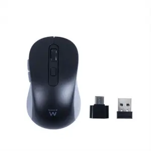 Ewent Ratón Inalámbrico USB 1600dpi - 6 Botones - Receptor USB-A y USB-C - Ambidiestro - Negro/Gris