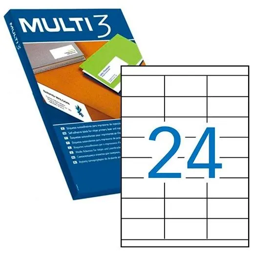 MULTI-3 ETIQUETAS ADHESIVAS 70X35MM INKJET/LÁSER C/RECTOS 24 X 500H BLANCO