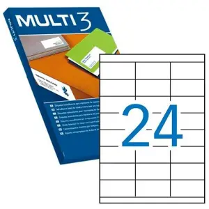 MULTI-3 ETIQUETAS ADHESIVAS 70X35MM INKJET/LÁSER C/RECTOS 24 X 500H BLANCO