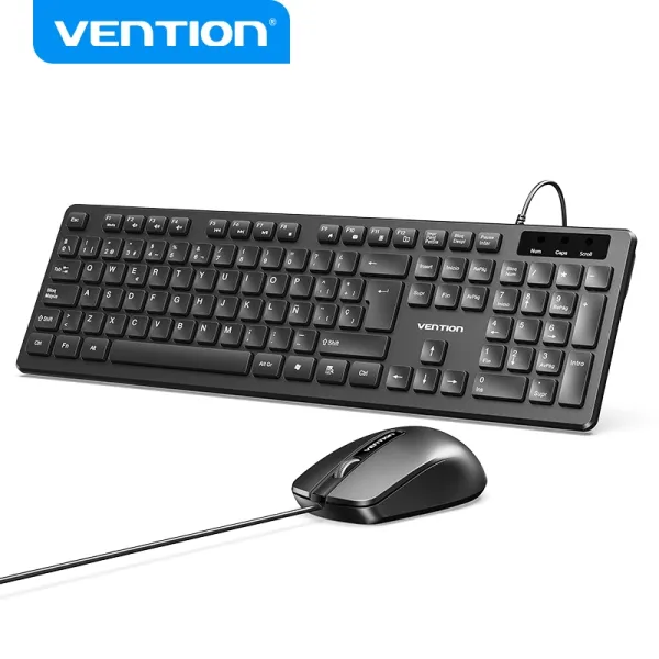 Vention Ktc Teclado Y Raton Ergonomico - 104 Teclas - Sensor 1200 Dpi - Plug And Play - Amplia Compatibilidad - Color Negro