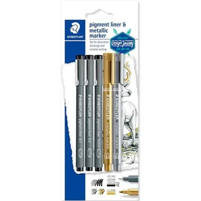 Staedtler Set Creativo Rotuladores Pigment Liner y Marcador Metalizado 5U