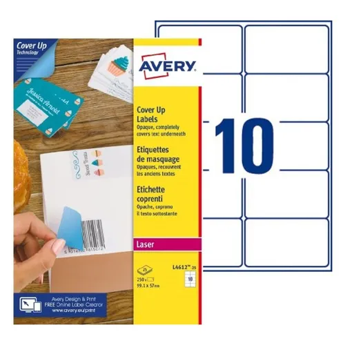 Avery Etiquetas Adhesivas Para Enmascaramiento 99,1X57Mm 10 X 25H Láser Blanco
