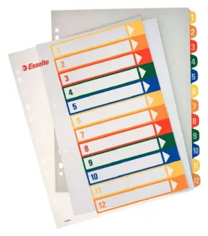 Esselte Índice Imprimible A4 Maxi Tipo 1-12 Multicolor Multitaladro PP 300 Micras