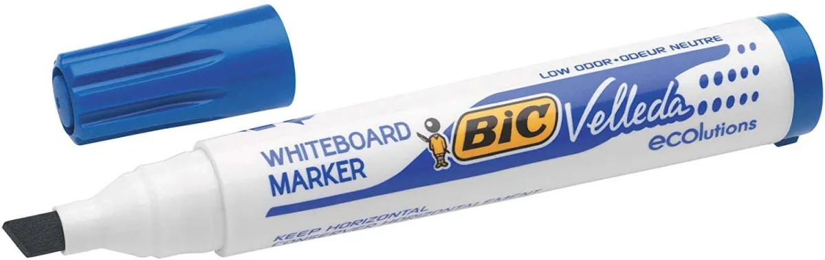 Bic Velleda 1751 Ecolutions Marcadores Para Pizarra - Punta Biselada - Trazo Entre 3Mm Y 5.5Mm - Tinta Con Base De Alcohol - Ecologico - Borrado Optimo - Color Azul