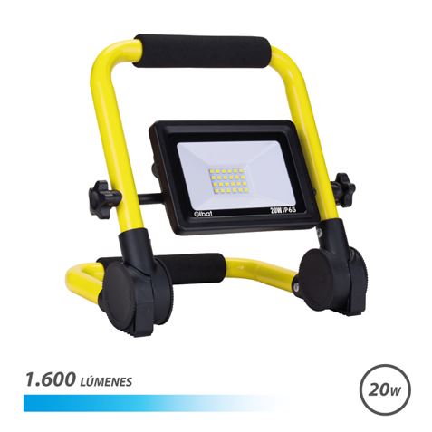 Elbat Foco Led Con Soporte Plegable 20W - 1600 Lumenes - 6500K Luz Fria - Cable De 1.50M - Ip65 Para Uso En Exterior