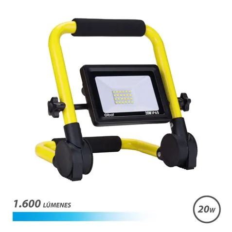 Elbat Foco Led Con Soporte Plegable 20W - 1600 Lumenes - 6500K Luz Fria - Cable De 1.50M - Ip65 Para Uso En Exterior