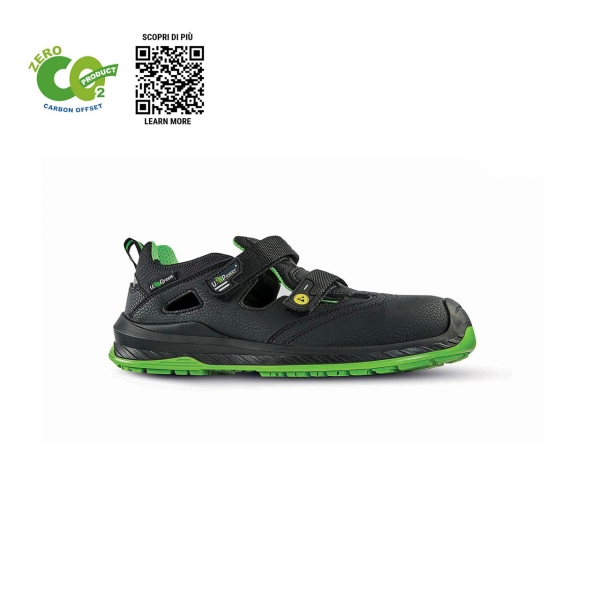 Upower Brook Uk S Esd Calzado De Seguridad - Talla 43 - Anti-Perforacion, Puntera Ultraligera, Forro Transpirable, Suela Antideslizante, Carbon Neutral, Proteccion S1Ps Fo Sr - Color Negro/Verde