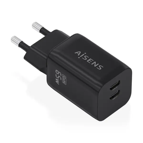 Aisens Cargador Gan 65W - 2xUSB-C PD3.0 QC4.0 - Negro