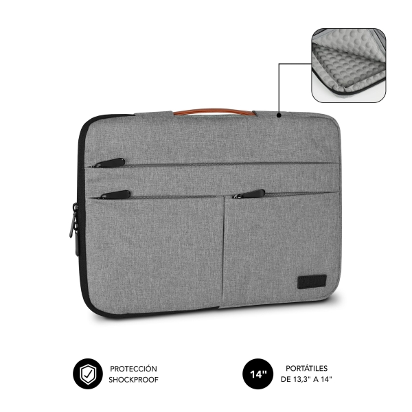 Subblim Funda Air Padding 360 Portátil De 13.3" A 14" - Protección 360º Con Air Padding - Múltiples Bolsillos - Resistente Y Duradera - Color Gris Claro