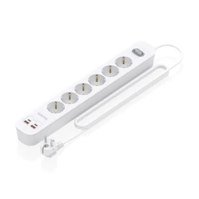 Aisens Regleta 6 Tomas Schuko con 2xUSB-C, 2xUSB-A, 1.4m, Interruptor LED, Power Delivery, Qualcomm 3.0, Blanco