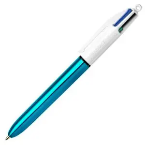 Bic Bolígrafo 4 Colores Shine Silver Cuerpo Blanco/Azul Metálico Caja 12 Unidades