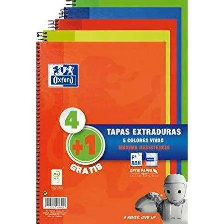 Oxford Cuaderno Espiral Write&Erase 80H Folio 4x4mm con Margen Tapa Extradura Pack 4+1