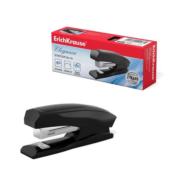 Erichkrause Elegance Grapadora De Sobremesa Para Grapas Nº10 - Grapa Hasta 20 Hojas - Quitagrapas Incorporado - Grapado Cerrado - Color Negro
