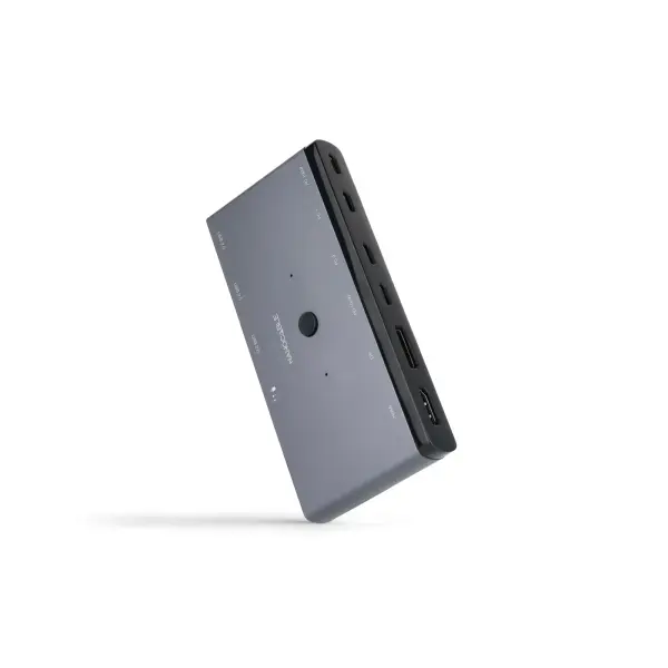 Nanocable Conmutador KVM 1U-2PC HDMI 8K@60Hz, DisplayPort 8K@60Hz, 2xUSB-C, 3xUSB-A, 2xPD 100W, Audio - Gris