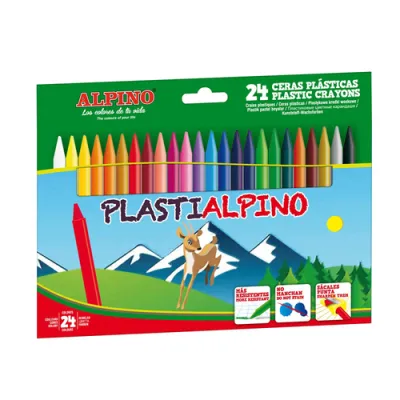 Alpino Ceras Plásticas Plastialpino 115mm Estuche de 24 Surtidos No Manchan