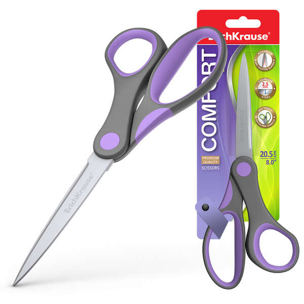 Erichkrause Tijeras Comfort - Cuchillas De Acero Inoxidable - Afilado Doble Avanzado - Resistente A La Corrosion - Mangos Ergonomicos - Color Variado