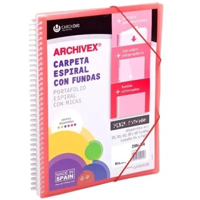 Carchivo Carpeta Con Fundas 40 Archivex Star Espiral A4 Rojo Personalizable