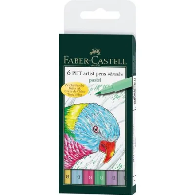 Faber Castell Rotuladores Pitt Artist Pen Brush Punta Pincel C/Surtidos Pastel Estuche 6 Ud
