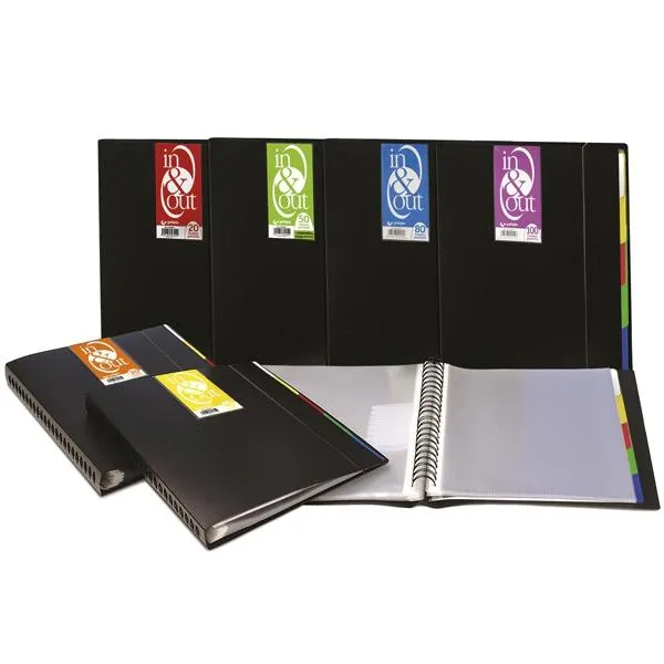 Grafoplás Carpeta 50 Fundas Espiral A4 Extraíbles Calidad Extra 5 Separadores Pp Rígido Opaco In & Out Negro